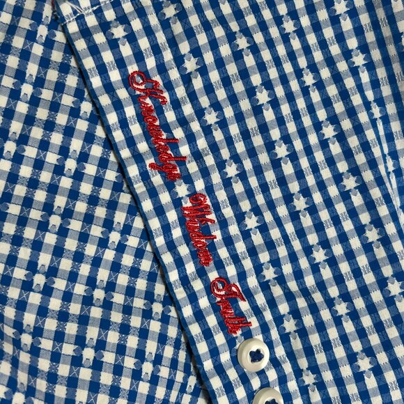 Robert Graham blue & white small plaids men dress shirt - Picture 4 of 8